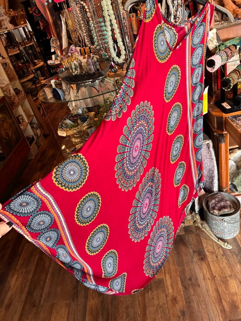 Bright Red Boho Maxi Dress with Medallion Print - Picture 3 of 4